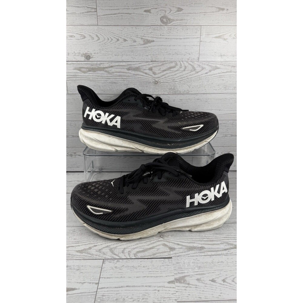 Hoka One One Clifton 9 Shoes Mens Size 11D US Black Running Sneakers #305